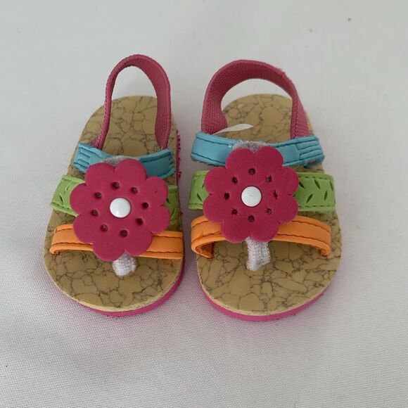 Circo Sandals Baby Girl Size 1 Pink Colorful Open Toe Strappy Flower Flip Flop - Picture 1 of 5